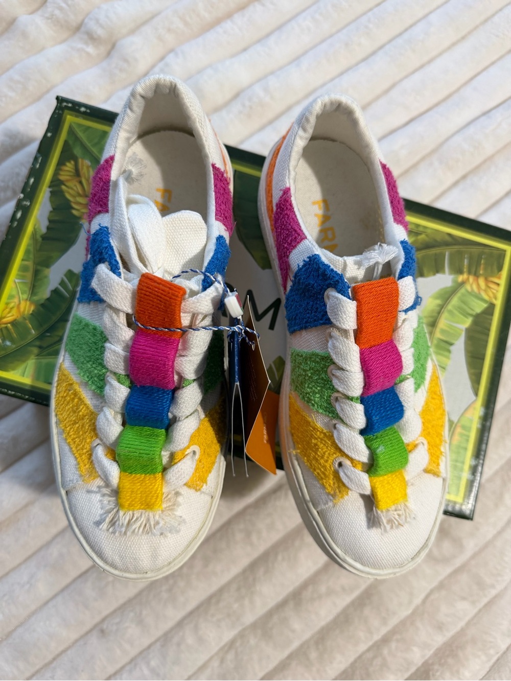 FARM Rio Rainbow Terry Sneakers in Blue, Pink, Orange, Green & Yellow - Picture 8 of 9